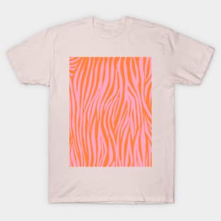 Pink and Orange, Pastel, Zebra Stripes, Pattern T-Shirt